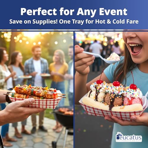 Eucatus Grease-Proof Sturdy Food Trays 3 lb Capacity 100 Pack by Eucatus. Serve Hot or Cold Snacks in These Classic Carnival Style Checkered Paper Baskets. Perfect for Concession Stand or Circus Party Fare! - Image 4