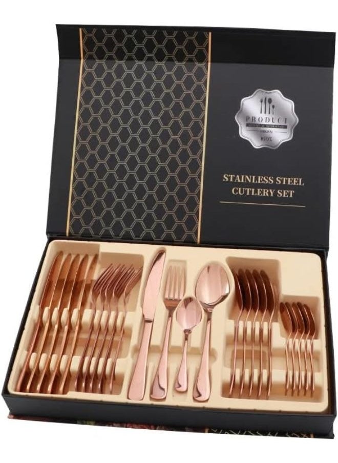 SUNIFY 24-Piece Western Style Eco-Friendly Dishwasher Safe Stainless Steel Cutlery Set (RoseGold) 