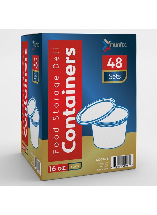 Munfix 48 Pack 16 Oz Plastic Deli Containers with Lids - Food Storage Containers with Lids - Clear Disposable Airtight Meal Prep Containers, BPA Free, Stackable, Leakproof, Microwave and Freezer Safe - Image 4