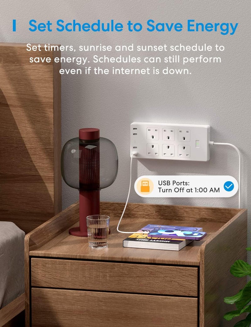 meross Smart Power Strip, 6 AC Outlets 4 USB Ports WIFI Extension Lead, Compatible with Apple Homekit SmartThings Alexa Google Home, Voice/Remote Control Surge Protector, 2.4GHz WiFi, 6ft Cord Long - Image 4