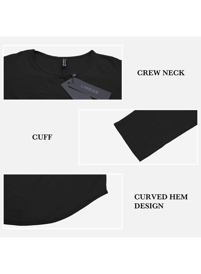 LIWEIKE Mens Hipster Hip Hop Longline Crewneck T-Shirt, Black, XL - Image 4