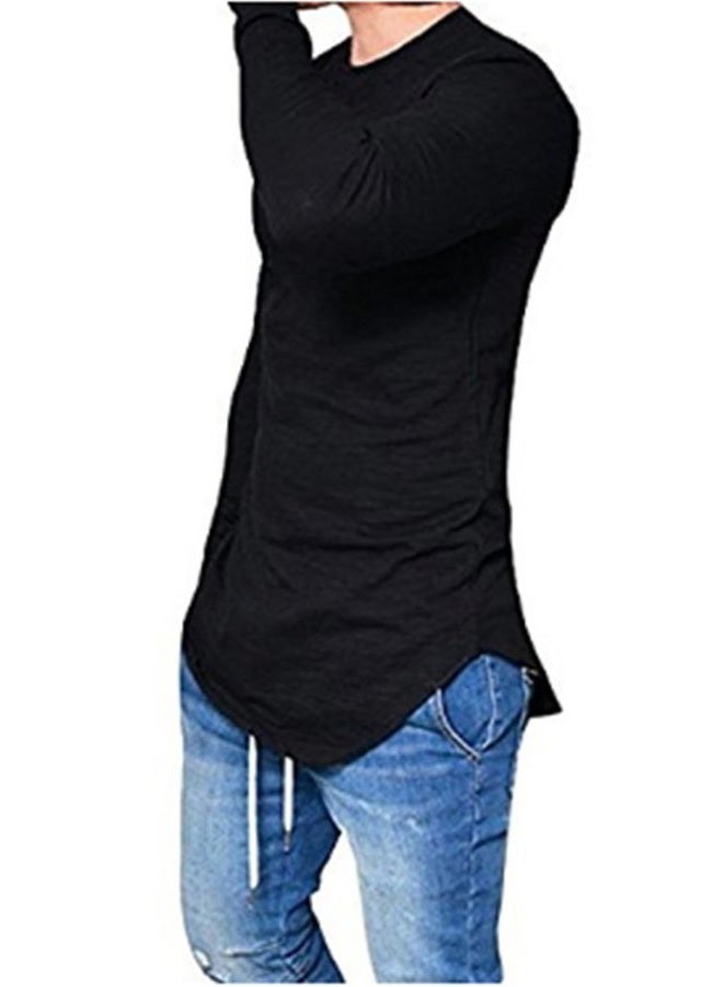 LIWEIKE Mens Hipster Hip Hop Longline Crewneck T-Shirt, Black, XL - Image 3