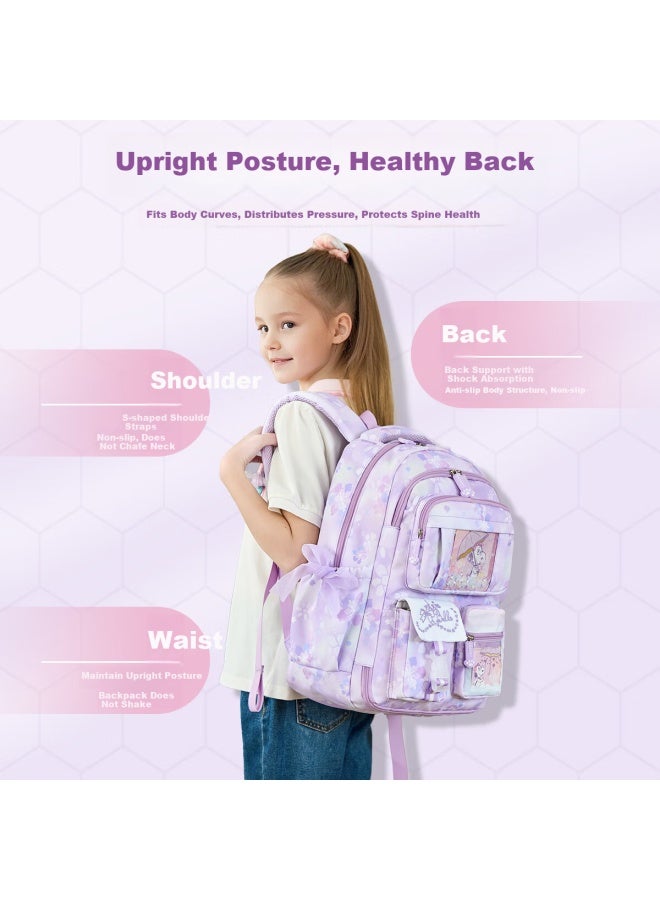 Snoopy Elementary School Girls' 1-3-6 Grade 180 Degree Fully Open Children's School Bag Dreamy Purple Large Size - Image 3
