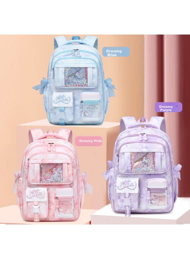 Snoopy Elementary School Girls' 1-3-6 Grade 180 Degree Fully Open Children's School Bag Dreamy Purple Large Size - Image 2