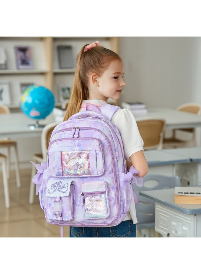 Snoopy Elementary School Girls' 1-3-6 Grade 180 Degree Fully Open Children's School Bag Dreamy Purple Large Size - Image 1