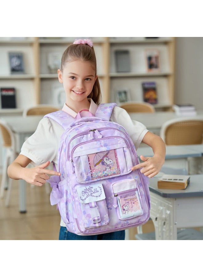 Snoopy Elementary School Girls' 1-3-6 Grade 180 Degree Fully Open Children's School Bag Dreamy Purple Large Size - Image 4