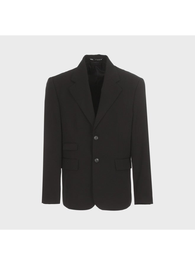 Zara men's Premium Solid Tailored Textured Business Casual Shoulder-padded Suit - Image 2