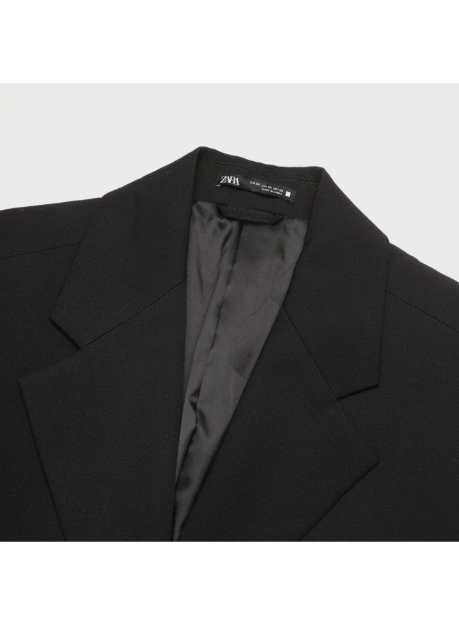 Zara men's Premium Solid Tailored Textured Business Casual Shoulder-padded Suit - Image 4