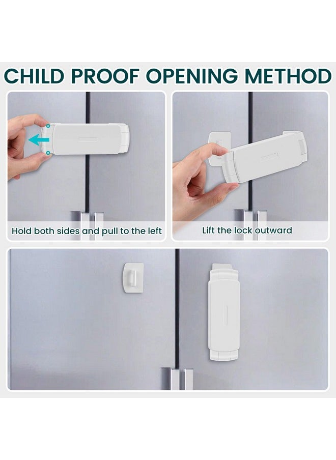 CLYMENE - Updated French Door Fridge Lock, Childproof Lock For French Door Refrigerator/Freezer - Secure, Adjustable, Easy Installation - Cabinet Cupboard Safety Latch Lock For Kids & Toddlers (White) - Image 1