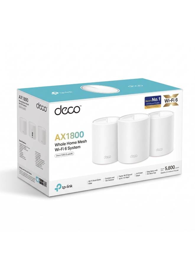 TP-LINK Deco X20 (3-Pack) AX1800 Whole Home Advanced Mesh Wi-Fi 6 System, Coverage for 4-6 Bedroom Houses, Connect up to 150 Devices, WPA3 Security & Built-in Antivirus, Parental Controls, Works with Alexa White - Image 2
