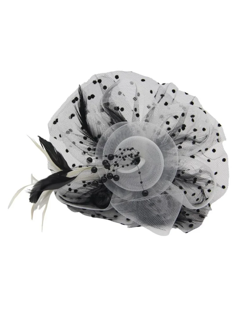 D'Daniela Ddaniela Monalisa Fascinator Hats for Women Tea Party Headband,  Hat Flower Mesh Ribbons Feathers on a Headband and a Clip Tea Party Headwear for Girls and Women White and Black