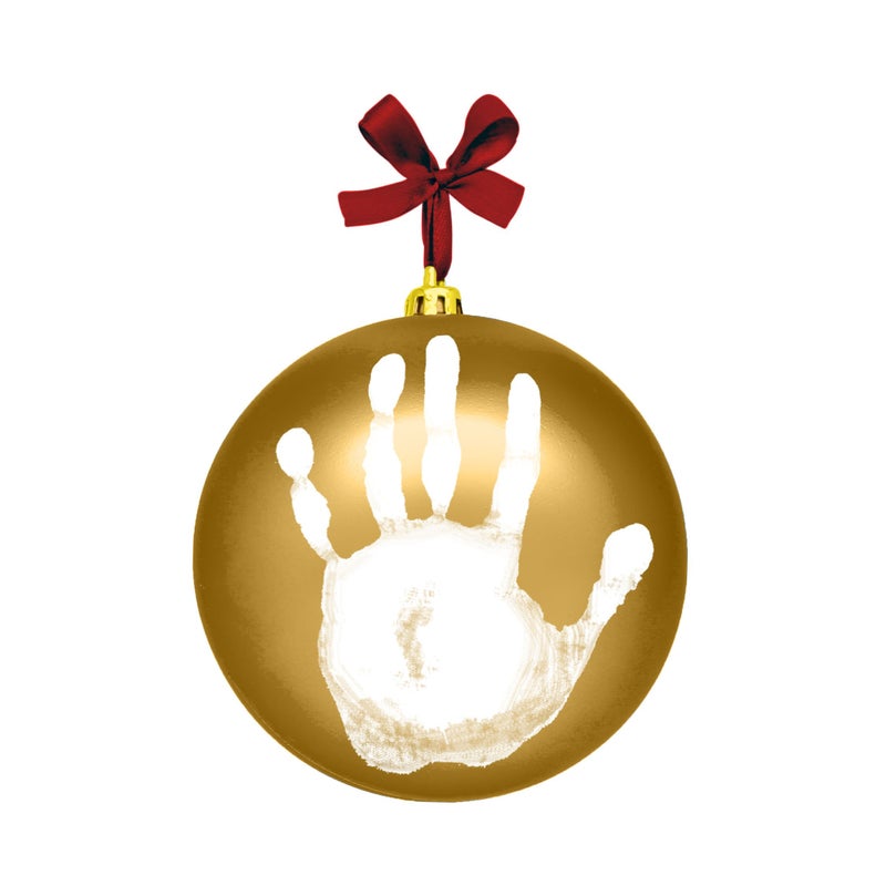 Tiny Ideas Christmas Babys Print Ball Ornament with Included Paint for Handprint DIY Christmas Newborn Holiday Keepsake Bauble Ornament Gold