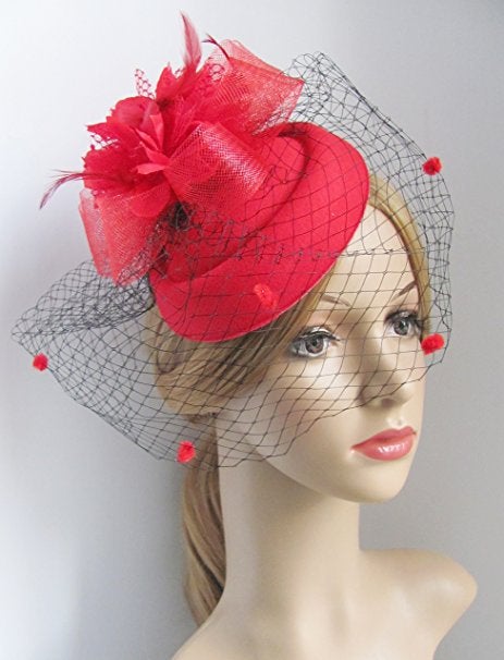 Generic Elegant Mesh Veil Hat Kids Hair Accessories Red