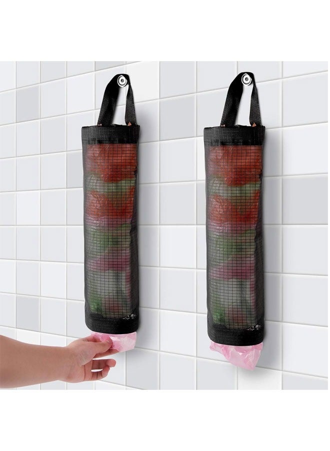 HQ-GAMING Hanging Folding Mesh Garbage Bag Organizer Trash Bags Holder Recycling Containers Plastic Waste Bag Storage for Kitchen (Black)-2pcs - Image 1