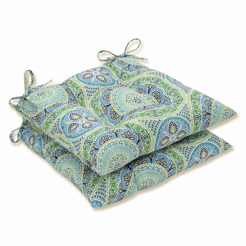 Pillow Perfect 609607 OutdoorIndoor Delancey Lagoon Tufted Seat Cushions Square Back 19 x 185 Blue 2 Pack