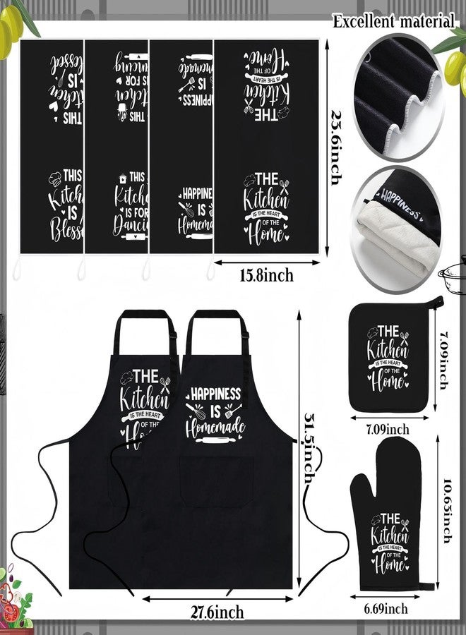 Bencailor 17 Pcs Black and White Kitchen Sets Washable and Non-slip Kitchen Rug and Mat Black Mitts and Pot Holders Classic Theme Apron Dish Towels Wooden Spoons for Home Decoration Housewarming Gifts - Image 3