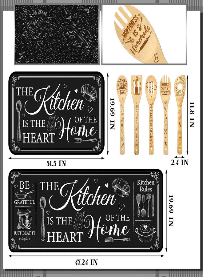 Bencailor 17 Pcs Black and White Kitchen Sets Washable and Non-slip Kitchen Rug and Mat Black Mitts and Pot Holders Classic Theme Apron Dish Towels Wooden Spoons for Home Decoration Housewarming Gifts - Image 4