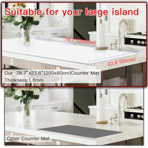 Ultibe Silicone Mats for Kitchen Counter, 78.7''x23.6''(200cmx60cm) Largest Heat Resistant Counter Mat Kitchen Island Waterproof Thicken Non-Slip Countertop Protector Mat, Semitransparent - Image 2