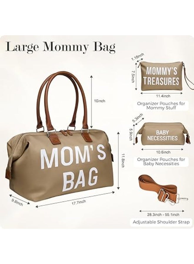 printe Momâ€˜s Bag, Hospital Bag for Labor and Delivery, Large Mom's Diaper Tote for Mom Travel, Waterproof Baby Handbag with 2 Organizer Pouches, Khaki - Image 2