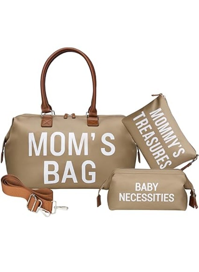 printe Momâ€˜s Bag, Hospital Bag for Labor and Delivery, Large Mom's Diaper Tote for Mom Travel, Waterproof Baby Handbag with 2 Organizer Pouches, Khaki - Image 1