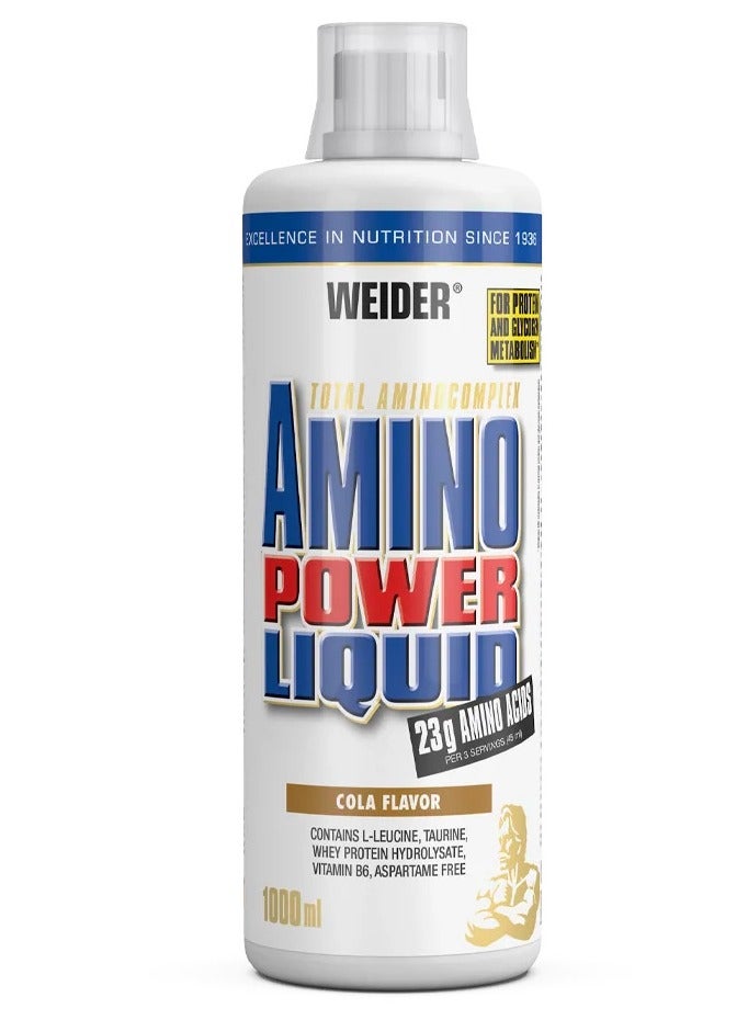Weider Amino Power Liquid - 1000ml, Cola Flavor, High-Dosage Amino Acid Supplement - Image 1