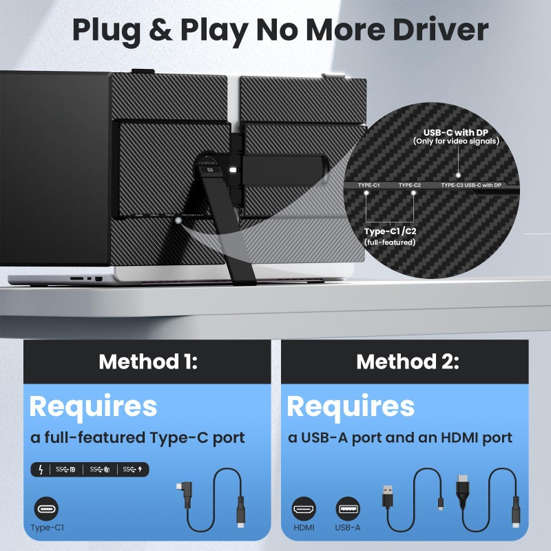 UK BONITOYS Laptop Screen Extender, 14-Inch Ultra-Thin & Lightweight, 1080P FHD Portable Travel Monitor, Plug & Play, Laptop Extended Monitor Portable for 13-17 Inch Laptops, Compatible with Win/Mac/Chrome/Linux - Image 5