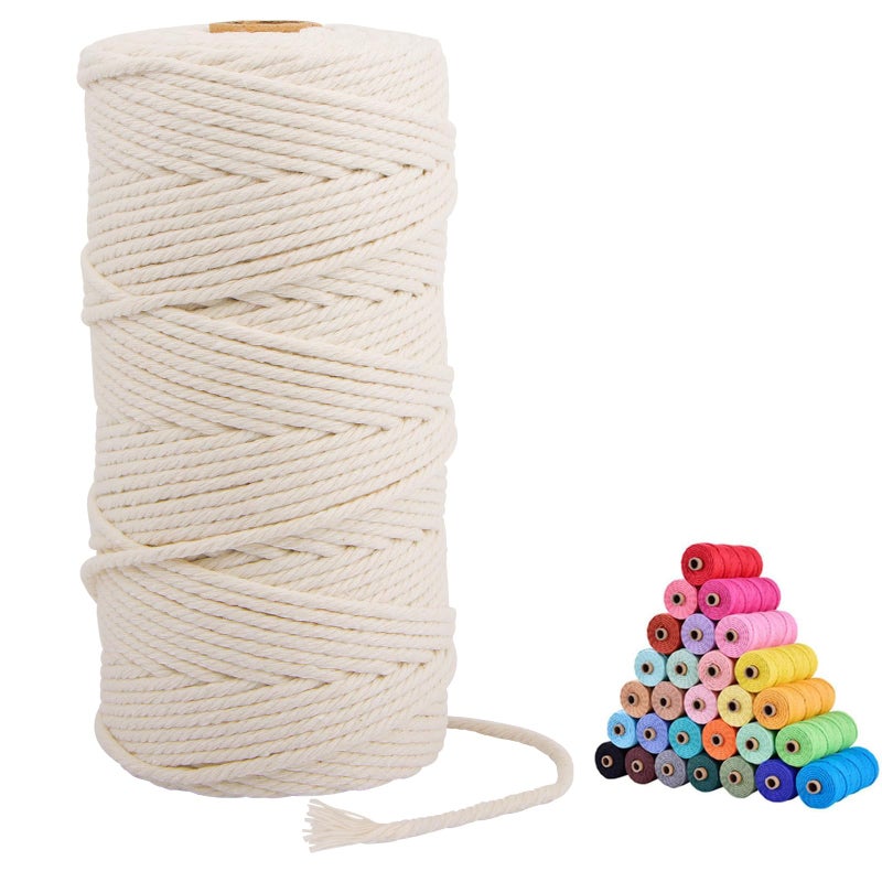 FLIPPED Macrame Cord,3mm x109 Yards 100% Natural Macrame Cords Colored Cotton Macrame Rope Craft Cord for DIY Crafts Knitting Plant Hangers Christmas Wedding Decor(Natural Color/Beige) - Image 1