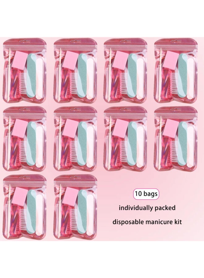 Fcozpjk Disposable Manicure Kit Basics 5PCS Nail Kit Mini Nail Files Buffers Bulk Handle Grip Brush Orange Wood Stick IndividuallyPacked Pedicure Set for Fingernails Toenails Salon Supplies 10 Packs - Image 4