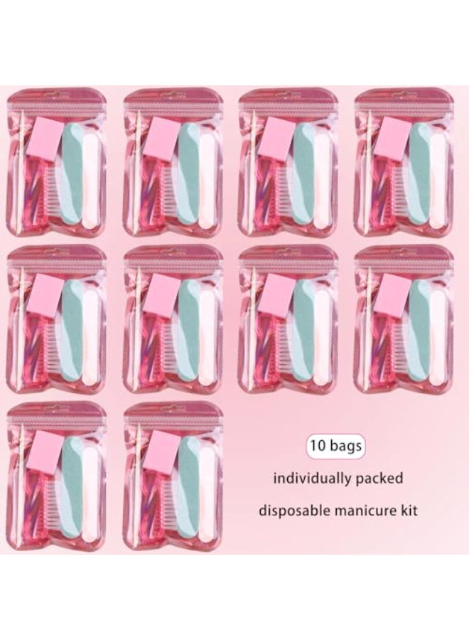 Fcozpjk Disposable Manicure Kit Basics 5PCS Nail Kit Mini Nail Files Buffers Bulk Handle Grip Brush Orange Wood Stick IndividuallyPacked Pedicure Set for Fingernails Toenails Salon Supplies 10 Packs - Image 3