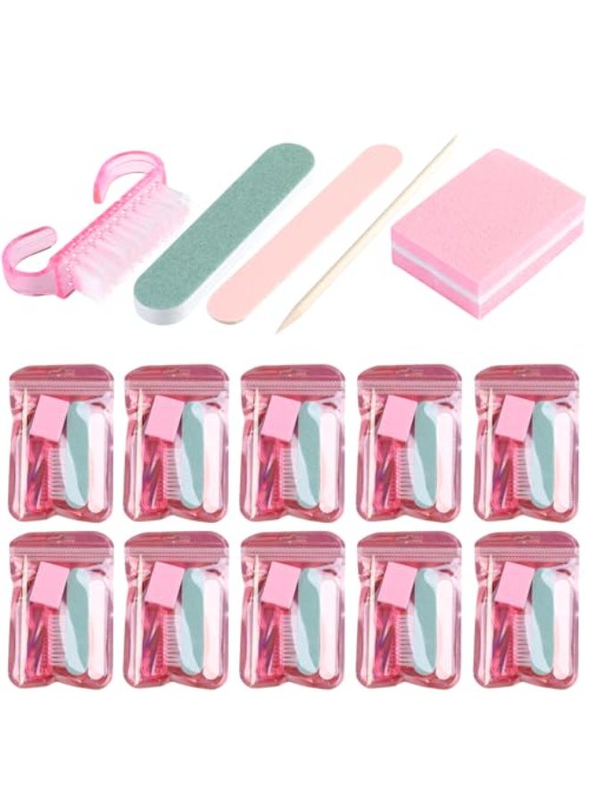 Fcozpjk Disposable Manicure Kit Basics 5PCS Nail Kit Mini Nail Files Buffers Bulk Handle Grip Brush Orange Wood Stick IndividuallyPacked Pedicure Set for Fingernails Toenails Salon Supplies 10 Packs - Image 1