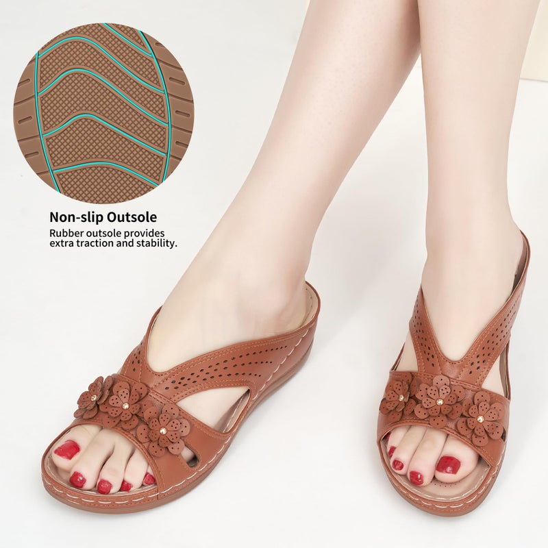 Ecetana Sandals for Women Wedge Shoes: Slip On Dressy Summer Comfortable Slides Sandals 2026 Casual Memory Foam Platform Shoes - Image 5