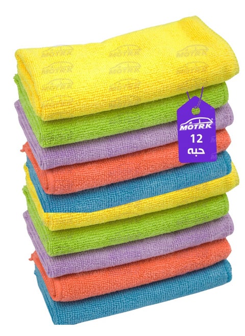 MOTRK Microfiber Cleaning Cloths, Non-Abrasive, Reusable and Washable, Pack of 12 Cleaning Rag,Cleaning Towels with 4 Color Assorted