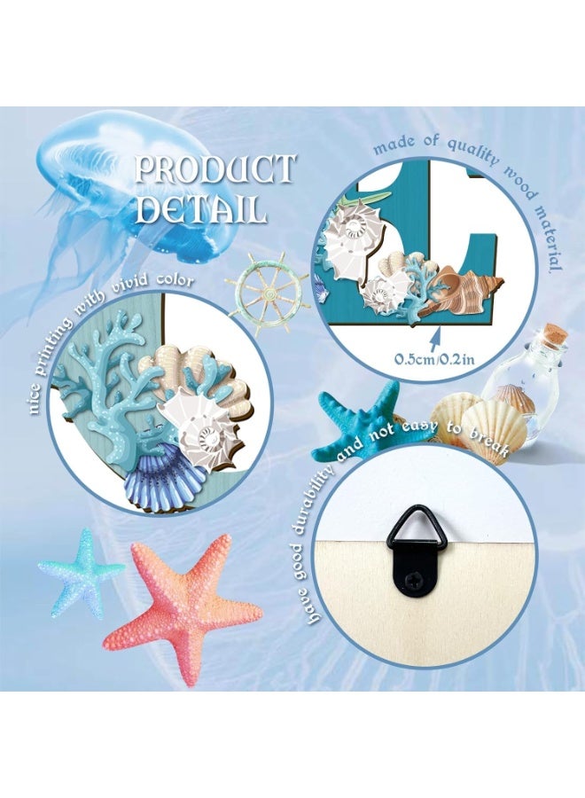 سوفام 4 قطع وود هوم توقيع الساحل الشاطئ الحائط ديكور الشاطئ نمط علامات الشاطئ أزرق Starfish and Shell حائط ديكور الشاطئ Theme Sign for Home Letters معلقة حائط ديكور Art Signs for Living Room المطبخ ديكور غرفة النوم - Image 5