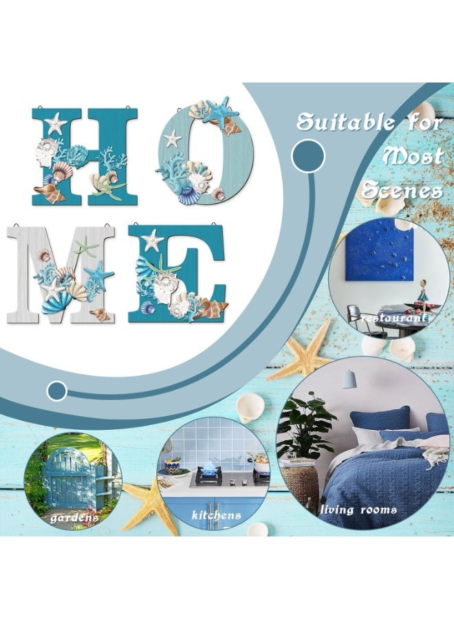 سوفام 4 قطع وود هوم توقيع الساحل الشاطئ الحائط ديكور الشاطئ نمط علامات الشاطئ أزرق Starfish and Shell حائط ديكور الشاطئ Theme Sign for Home Letters معلقة حائط ديكور Art Signs for Living Room المطبخ ديكور غرفة النوم - Image 4