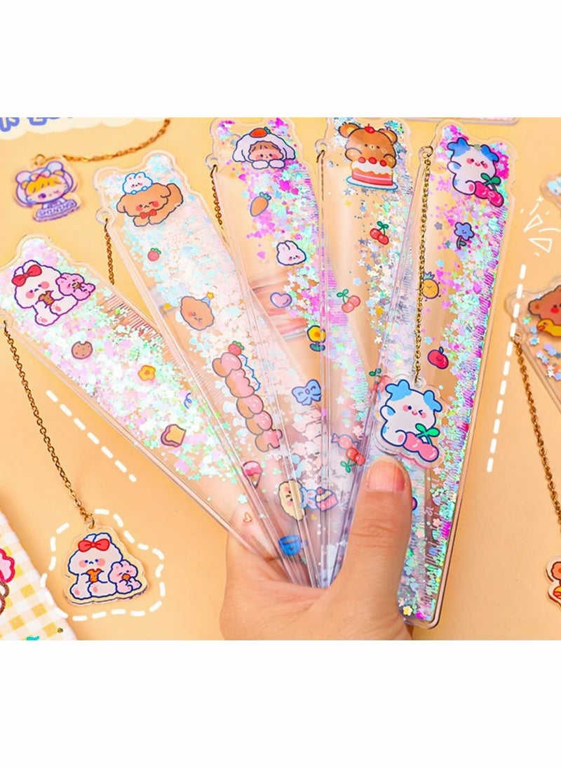 Excefore - Bookmarks Scale for Kids, Glitter Scale for School Stationery Items, Scale Ruler Set, Bookmarks for Books, Best Birthday Return Gift _ Pack of 3 – Random Color - Image 1
