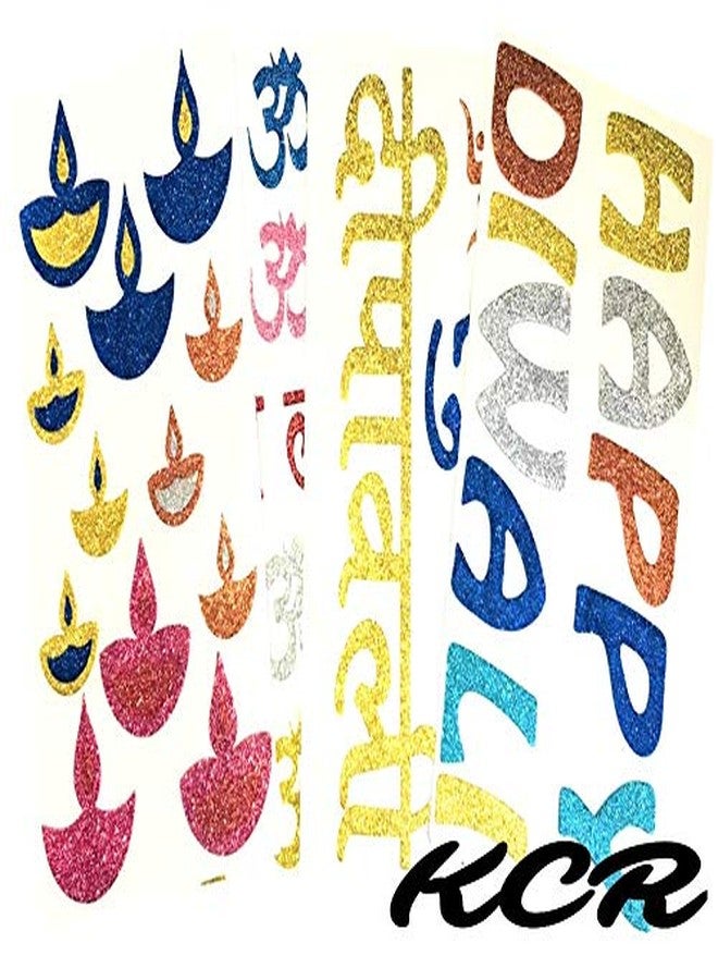 KCR Glitter Foam Diwali Colourful Amazing Self Adhesive Stickers for DEEPAWALI Celebration for Art & Craft (Set of 4) - Image 1