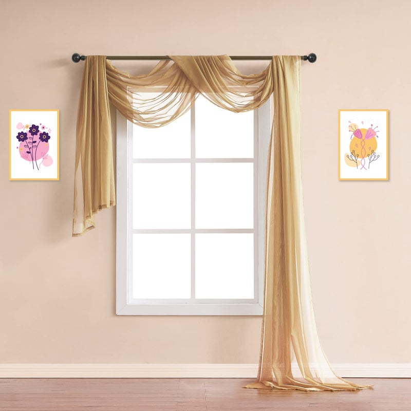 Warm Home Designs Warm Home Designs 30 Feet Long Sheer Caramel Gold Window Scarf These XXL Length Valance Window Scarves 54 X 360 Inches in Size Great as Bed Canopy or Wedding Arch Draping Fabric AM Gold 360 