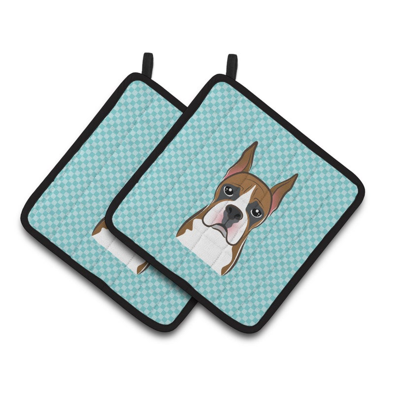 Caroline's Treasures ""Caroline's Treasures Checkerboard Blue Boxer Pair of Pot Holders BB1161PTHD  7.5HX7.5W  Multicolor"" 