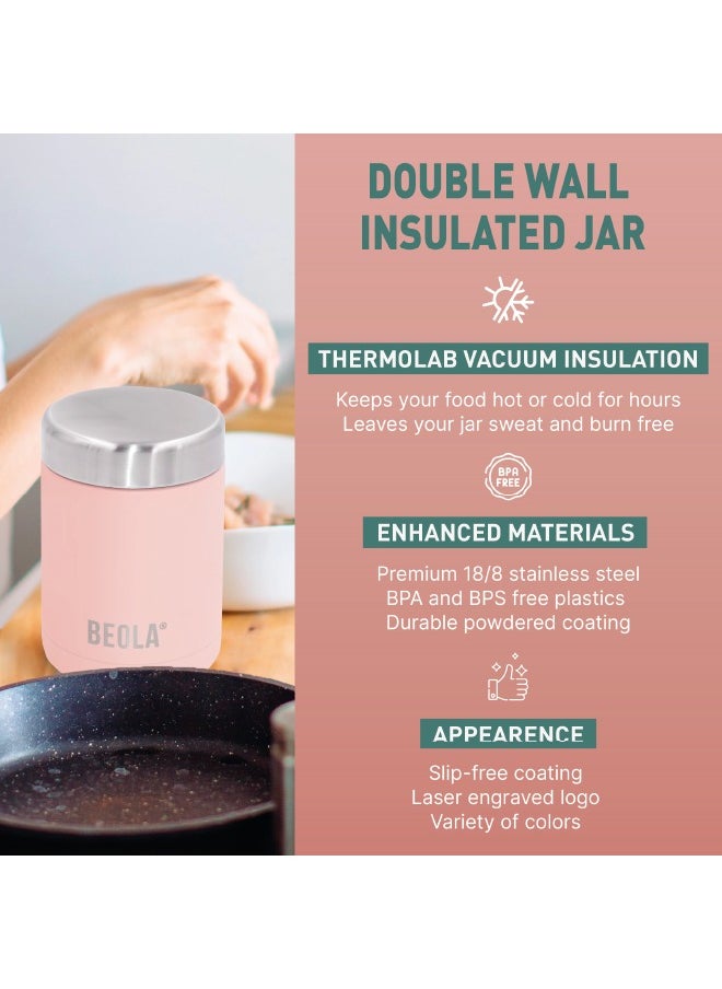 BEOLA 450ml Food Jar Lunch Box Thermos Stainless Steel Double Wall Insulated Travel Food Flask for Kids and Adults, 15oz (Fashion Pink)  - Image 2