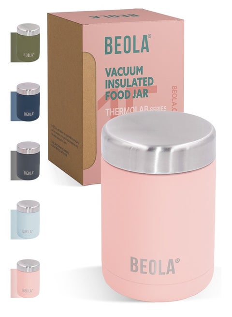 ترمس طعام بقدرة 450 مل، علبة غداء حافظة حرارية من الفولاذ المقاوم للصدأ مزدوجة الجدار، علبة طعام للسفر للأطفال والكبار، 15 أونصة (اللون الوردي العصري)