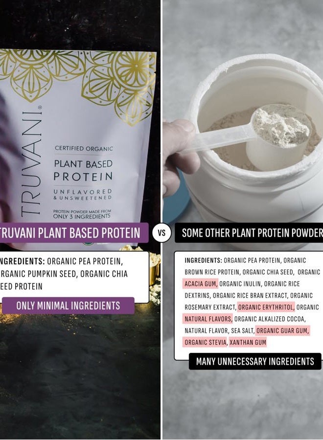 Truvani Vegan Pea Protein Powder | Unflavored | 20g Organic Plant Based Protein | 20 Servings | Keto | Gluten & Dairy Free | Low Carb | No Added Sugar - Image 5