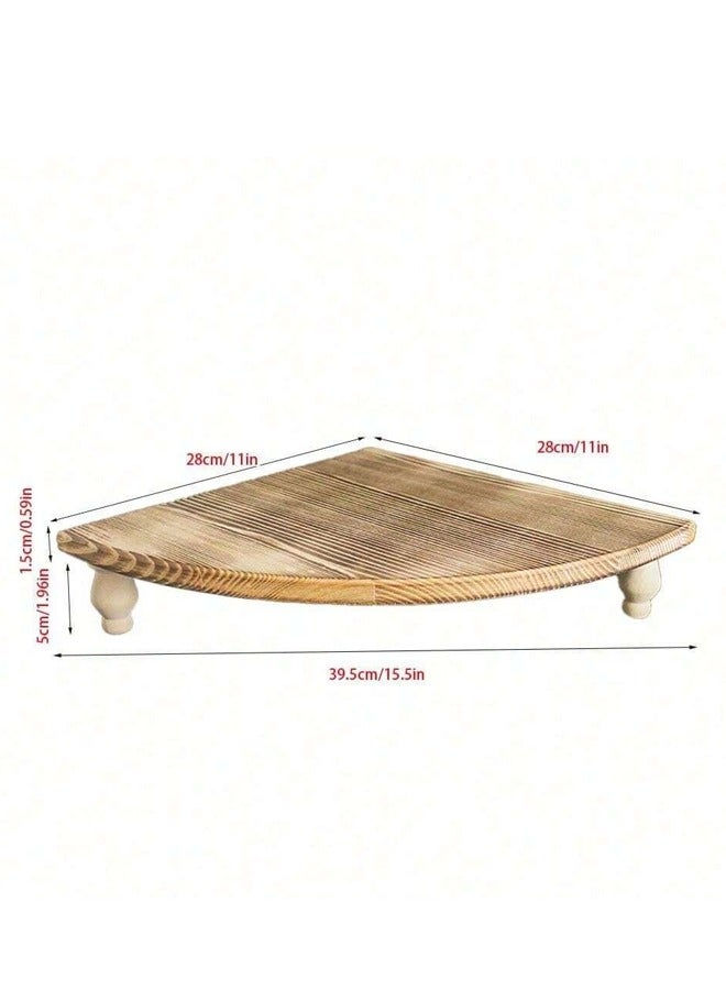 Natural wood-color wooden corner table shelf, wooden corner cabinet rack, flush-to-wall gap-free fit, kitchen spice storage shelf, dining table centerpiece decor, bathroom organizer shelf（28*28*1.5cm）） - Image 2