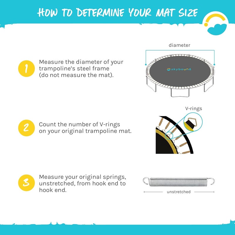 SKYBOUND Premium Trampoline Replacement Mat, Fits 14 Foot Frames w/Spring Tool, UV Sunguard for Longer Lasting Stitching, Durable V-Rings, Bounce Safely with Extra Rows of Stitching - Image 4