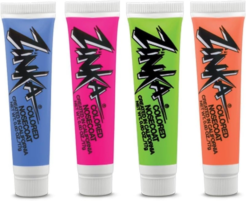 zinka Zinka Colored Sunblock Zinc Waterproof Nosecoat 4 Pack Bundle of 06oz Tubes  Blue Pink Green Orange