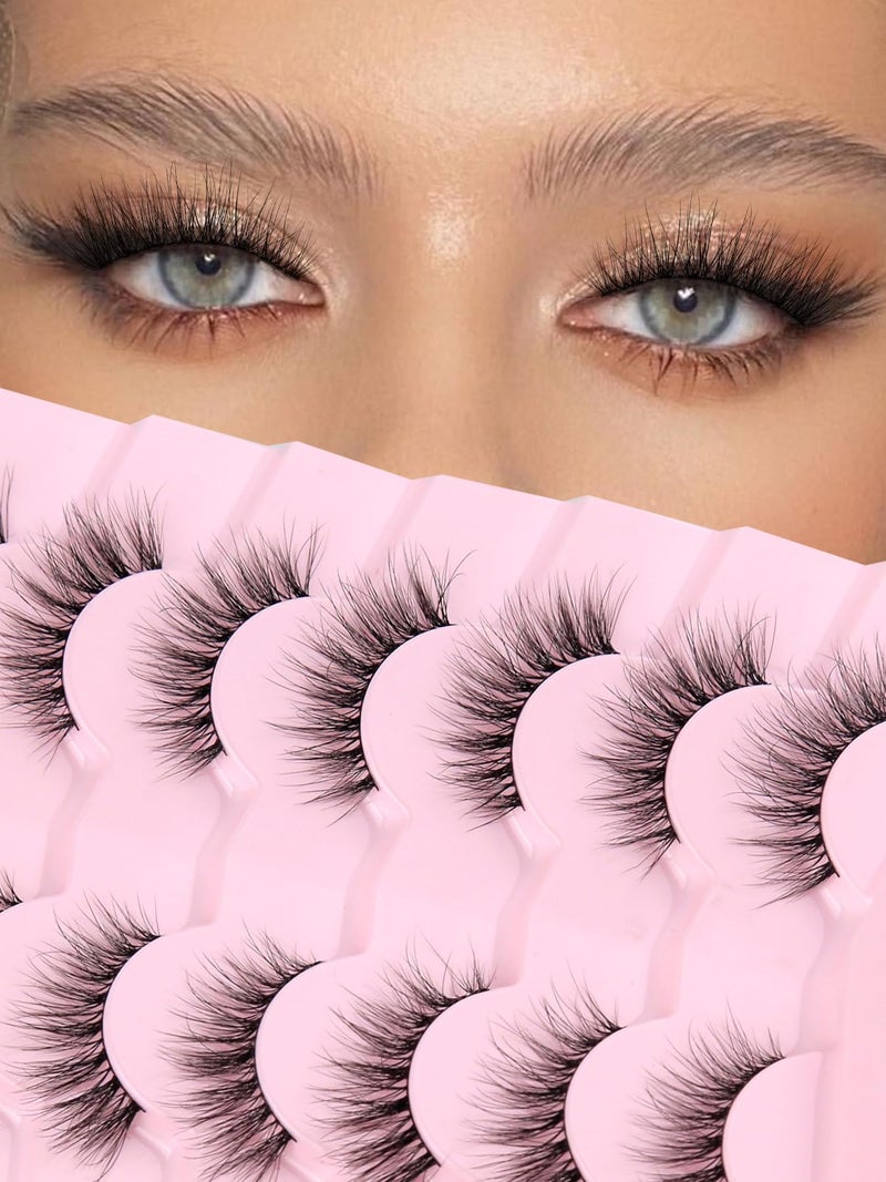 Siligli Natural Cat Eye Lashes Wispy Eyelashes 14mm Lightweight False Eyelashes 3D Volume Natural Lashes 0.1mm Thin Cotton Band Lash Strips Pack C Curl Soft Eyelash 7 Pairs Siligli - Image 1