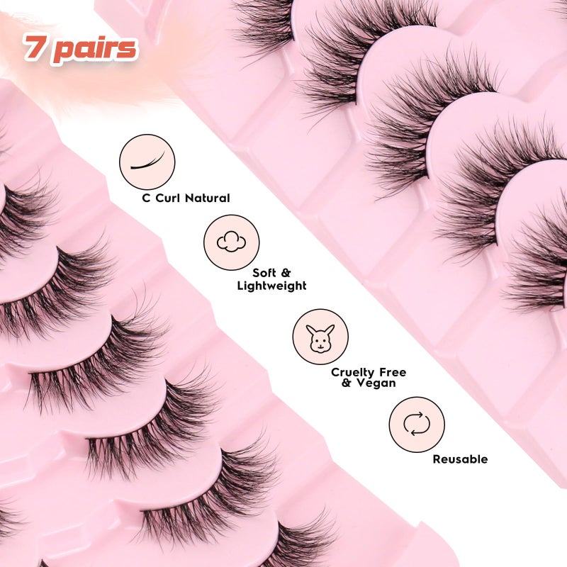 Siligli Natural Cat Eye Lashes Wispy Eyelashes 14mm Lightweight False Eyelashes 3D Volume Natural Lashes 0.1mm Thin Cotton Band Lash Strips Pack C Curl Soft Eyelash 7 Pairs Siligli - Image 5