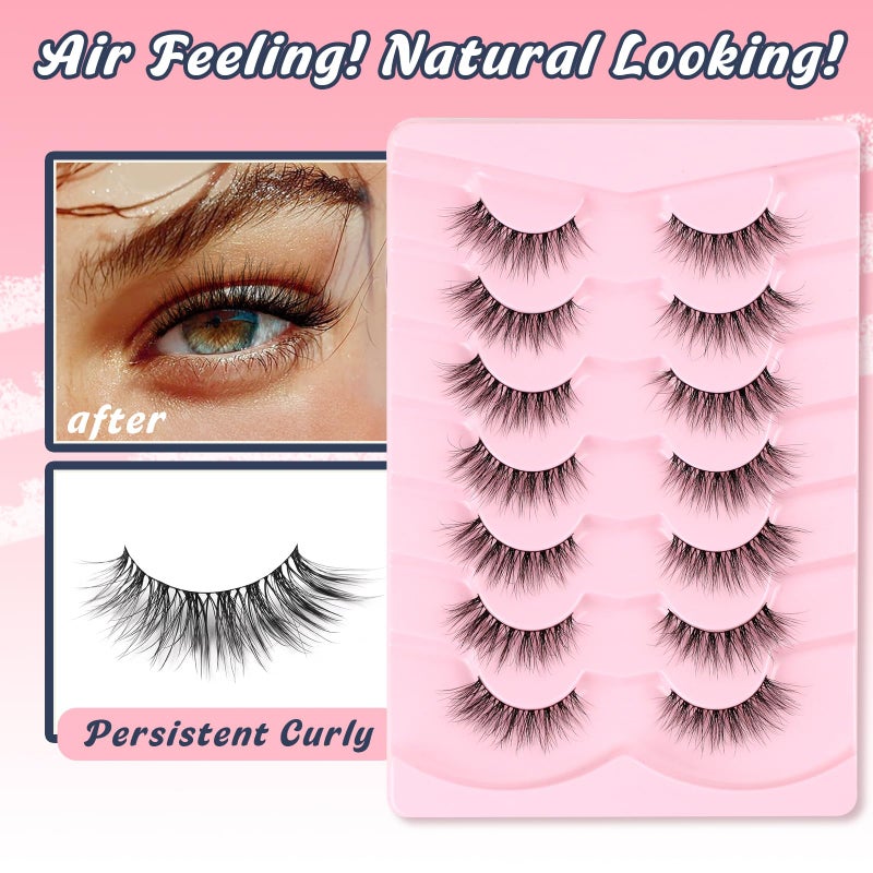 Siligli Natural Cat Eye Lashes Wispy Eyelashes 14mm Lightweight False Eyelashes 3D Volume Natural Lashes 0.1mm Thin Cotton Band Lash Strips Pack C Curl Soft Eyelash 7 Pairs Siligli - Image 4