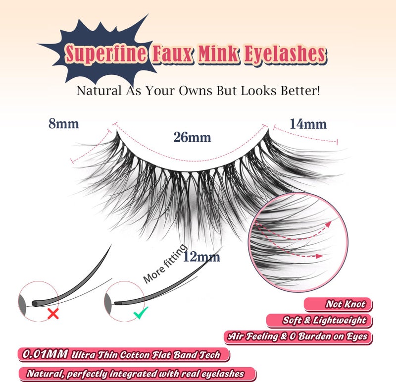 Siligli Natural Cat Eye Lashes Wispy Eyelashes 14mm Lightweight False Eyelashes 3D Volume Natural Lashes 0.1mm Thin Cotton Band Lash Strips Pack C Curl Soft Eyelash 7 Pairs Siligli - Image 2