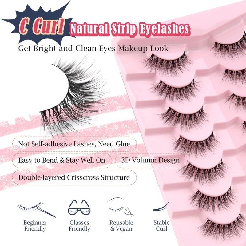Siligli Natural Cat Eye Lashes Wispy Eyelashes 14mm Lightweight False Eyelashes 3D Volume Natural Lashes 0.1mm Thin Cotton Band Lash Strips Pack C Curl Soft Eyelash 7 Pairs Siligli - Image 3