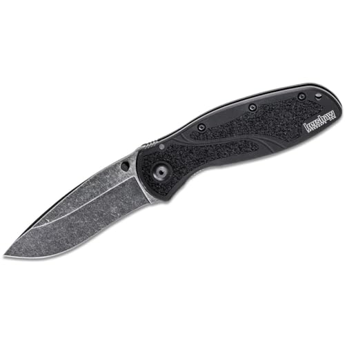 Kershaw Blur Blackwash Folding Knife (1670BW); 3.4 BlackWash 14C28N Steel Blade; Black Anodized Aluminum Handle with Black Textured Trac-Tec Inserts, SpeedSafe Opening, Reversible Pocketclip; 3.9 OZ - Image 1